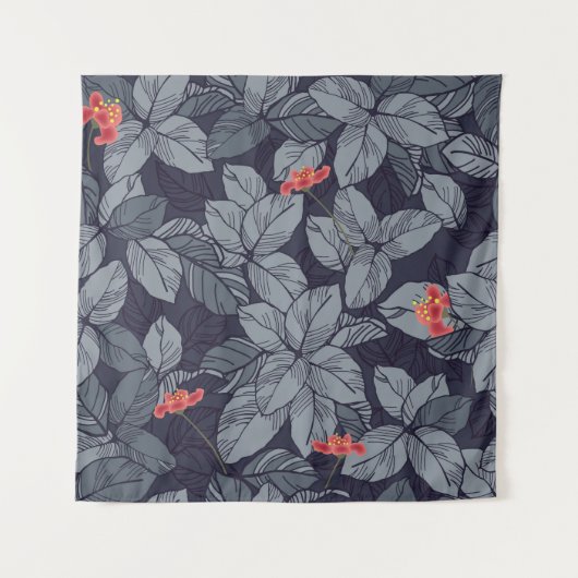 Tenture Fleurs et motif feuille, tropicale, (Devant)