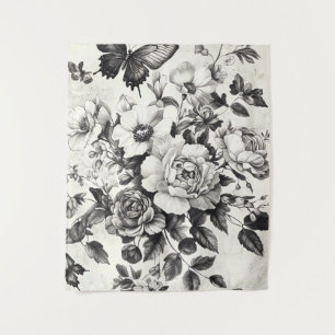 Tenture Fleurs et papillons rustiques - Papier vieilli (3)