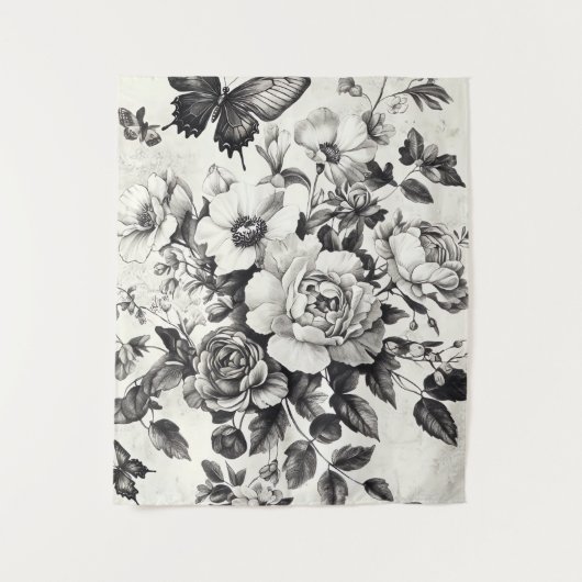 Tenture Fleurs et papillons rustiques - Papier vieilli (3) (Devant)