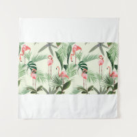 Fleurs exotiques et flamands roses, feuilles de pa