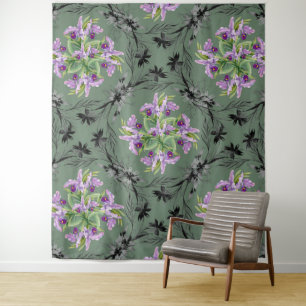 Tenture Fleurs Florales Foliage vert pourpre
