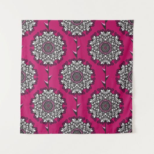 Tenture Fleurs Graphiques Florales rose sans joint (Devant)