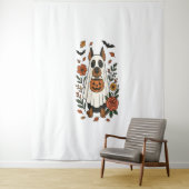 Tenture Fleurs Halloween Doberman Pinscher (En situation)