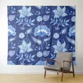 Tenture Fleurs indiennes foncées et bleu clair motif ethni (En situation (horizontale))