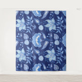Tenture Fleurs indiennes foncées et bleu clair motif ethni (Devant)