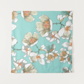 Tenture Fleurs Jasmin : Aquarelle Turquoise clair (Devant (Horizontal))