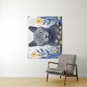 Tenture Fleurs Jaunes Chat Bleu Russe (En situation)