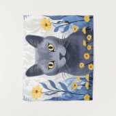 Tenture Fleurs Jaunes Chat Bleu Russe (Devant)