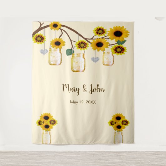 Tenture Fleurs Jaunes Mason Jars Fond photo (Devant)