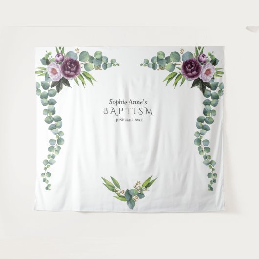 Tenture Fleurs Mauve Violet Eucalyptus Prop Baptême (Devant (Horizontal))