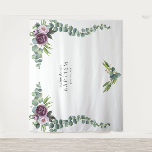 Tenture Fleurs Mauve Violet Eucalyptus Prop Baptême (Devant)