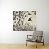 Tenture Fleurs, oiseaux et papillons sur papier vieilli (3 (En situation (horizontale))