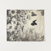 Tenture Fleurs, oiseaux et papillons sur papier vieilli (3 (Devant (Horizontal))