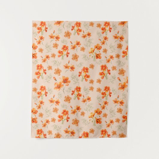 Tenture Fleurs orange avec Feuilles verts (Devant)
