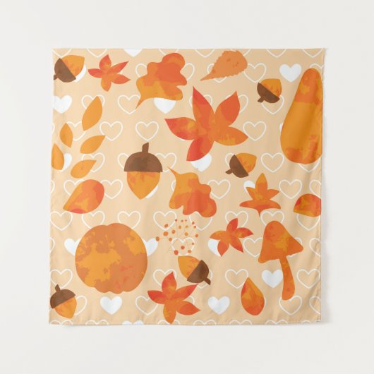 Tenture Fleurs orange : Motif Doodle à la main. (Devant)