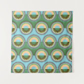 Tenture Fleurs pliées : motif rétro bleu-vert. (Devant (Horizontal))