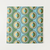 Tenture Fleurs pliées : motif rétro bleu-vert. (Devant)