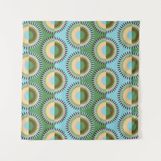 Tenture Fleurs pliées : motif rétro bleu-vert. (Devant)