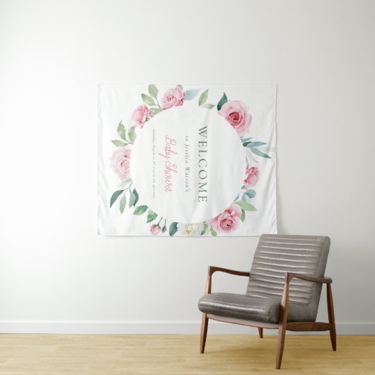 Tenture Fleurs printanières Baby shower fille Cercle rose (En situation (horizontale))