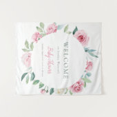 Tenture Fleurs printanières Baby shower fille Cercle rose (Devant (Horizontal))