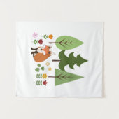 Tenture Fleurs renards de style scandinave Arbres et texte (Devant (Horizontal))