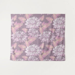 Tenture Fleurs roses, aquarelle, rétro