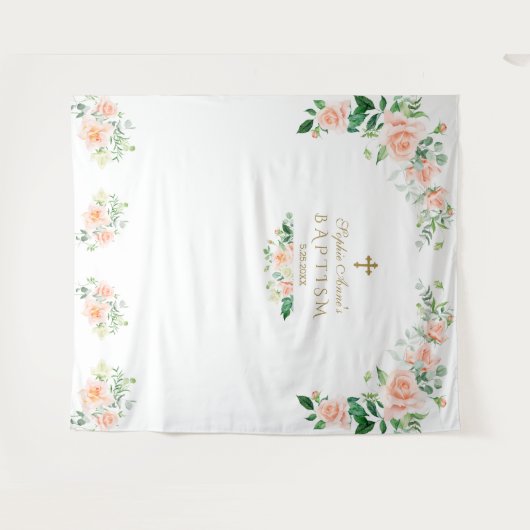 Tenture Fleurs roses charmeuses Baptême Accessoire de Phot (Devant (Horizontal))