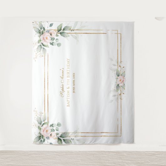 Tenture Fleurs roses de verdure Prop Baptême 1er anniversa (Devant)