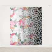 Tenture Fleurs roses Empreintes de léopard noires en argen (Devant)