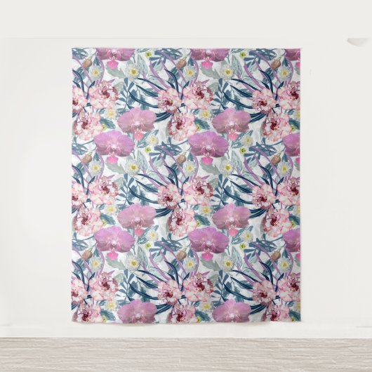 Tenture Fleurs roses et orchidée. (Devant)