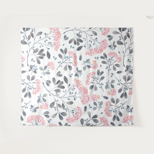 Tenture Fleurs roses Feuilles Grises Motif Fille Design (Devant (Horizontal))