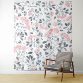 Tenture Fleurs roses Feuilles Grises Motif Fille Design (En situation)