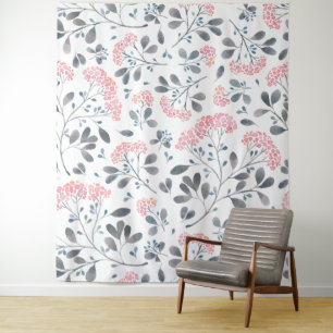 Tenture Fleurs roses Feuilles Grises Motif Fille Design
