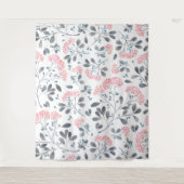 Tenture Fleurs roses Feuilles Grises Motif Fille Design (Devant)