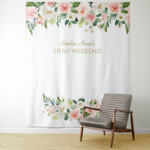 Tenture Fleurs roses poules Week-end Photo Booth Backdrop