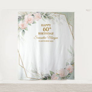 Tenture Fleurs roses rousses eucalyptus or 60e anniversair