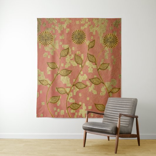 Tenture Fleurs roses rustiques brillantes (En situation)