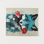 Tenture Fleurs rouges et blanches Renard bleu (Devant (Horizontal))