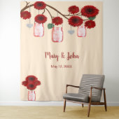 Tenture Fleurs rouges Mason Jars fond photo (En situation)