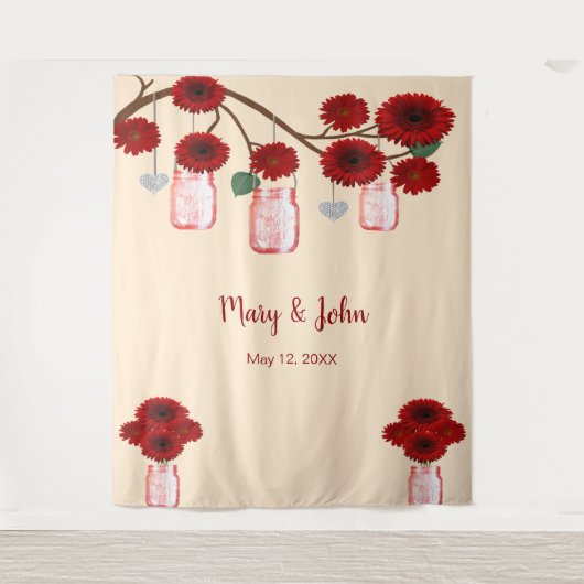 Tenture Fleurs rouges Mason Jars fond photo (Devant)