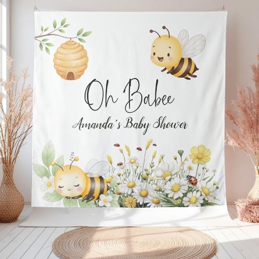 Tenture Fleurs Rustiques Fête de Naissance Oh Bébé Abeille
