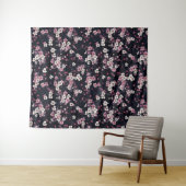 Tenture Fleurs Sakura Roses Noires, Design Motif, (En situation (horizontale))