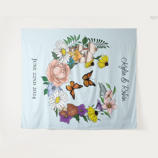 Tenture Fleurs sauvages Champignons bleus floraux (Devant (Horizontal))