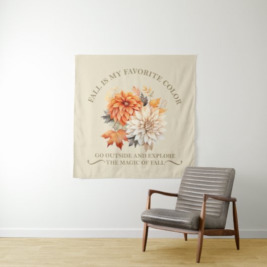 Tenture Fleurs sauvages d'aquarelle feuilles automne citat (En situation)