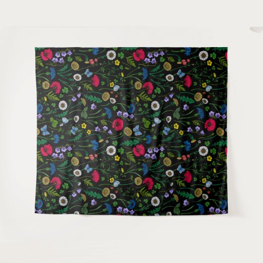 Tenture Fleurs sauvages en noir (Devant (Horizontal))
