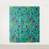 Tenture Fleurs sauvages et papillons de nuit sur turquoise (Devant)
