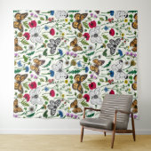 Tenture Fleurs sauvages et papillons sur blanc (En situation (horizontale))