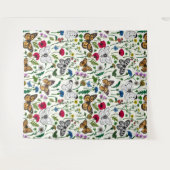 Tenture Fleurs sauvages et papillons sur blanc (Devant (Horizontal))