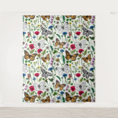 Tenture Fleurs sauvages et papillons sur blanc (Devant)