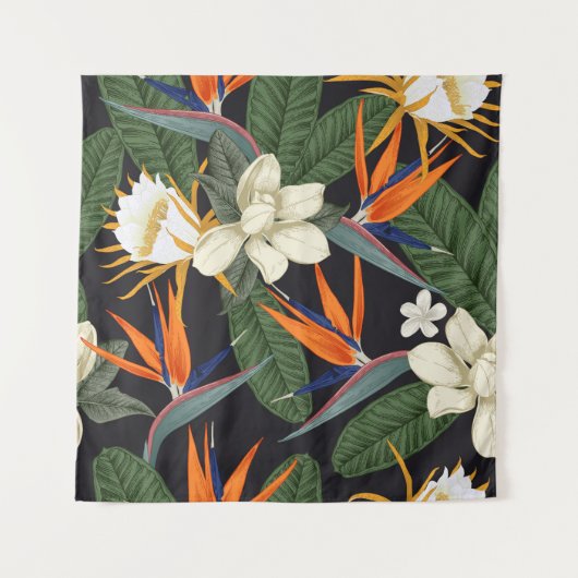 Tenture Fleurs tropicales, arrière - plan foncé, sans cout (Devant)